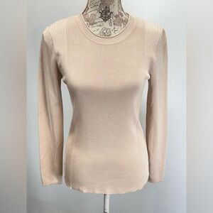 T TAHARI Beige ribbed crew neck sweater size S